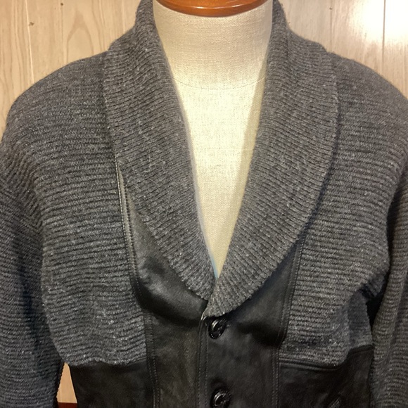 Vintage Deerskin Trading Post Leather & Wool Cardigan Sweater mens size Large - Picture 2 of 9